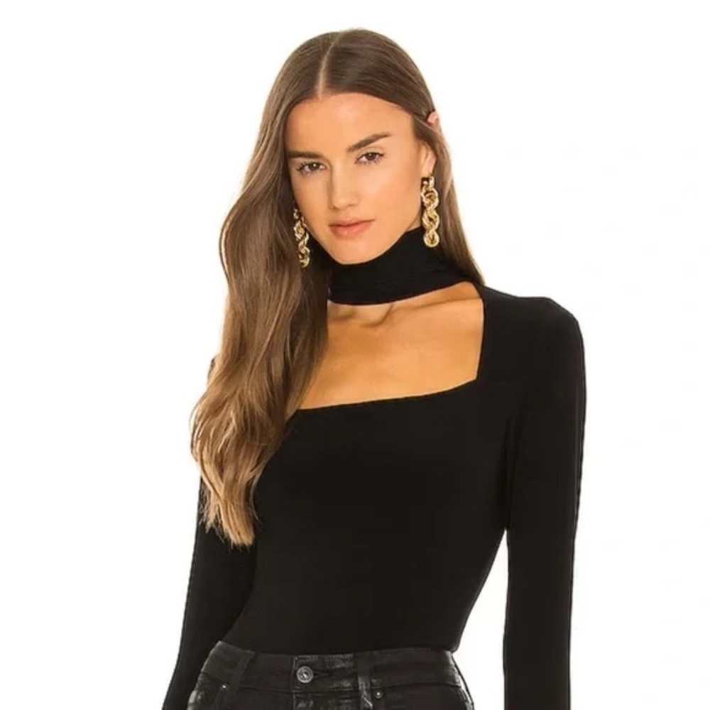 Norma Kamali Cut Out Turtleneck Top‎ Twill XS black body con